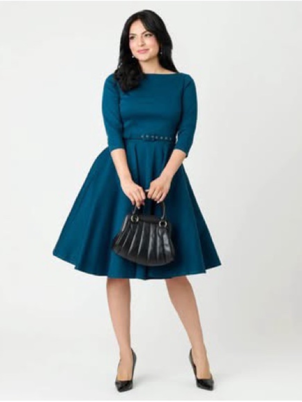 Unique Vintage Dark Teal Devon Swing Dress | Worn Once